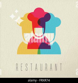 Restaurant food concept icon, illustration of chef cook with hat uniform in color style over texture background. EPS10 vector. Stock Vector