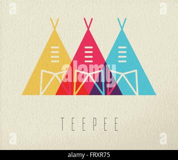 Tipi tent concept icon, illustration of native american indian traditional house in color style over texture background. Stock Vector