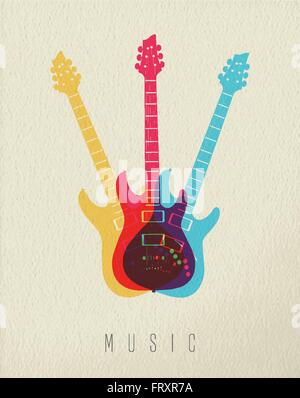 Music icon concept, electric guitar instrument in color style over texture background. EPS10 vector. Stock Vector