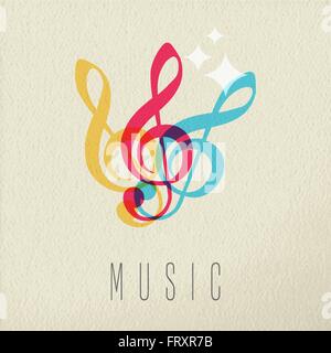 Music concept, treble g clef musical note icon in color style over texture background. EPS10 vector. Stock Vector