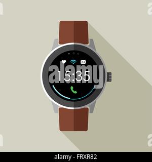 Modern smart watch illustration in 2d with classic retro style and time display on screen. EPS10 vector. Stock Vector