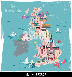 lovely United Kingdom travel map design with attractions Stock Vector