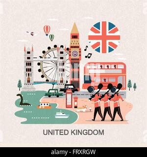 eye-catching United Kingdom travel concept design in flat style Stock Vector