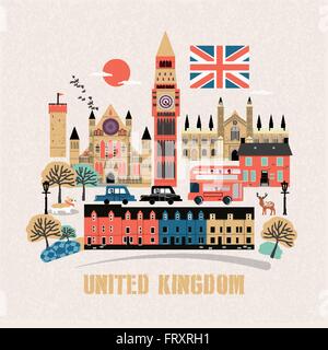 eye-catching United Kingdom travel concept design in flat style Stock Vector