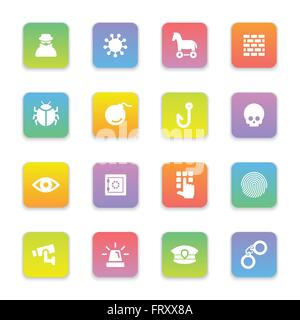 [EPS10] gradient colored flat security icon set on rounded rectangle for web, UI, infographic and mobile apps Stock Vector