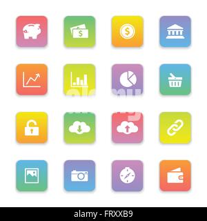 [EPS10] gradient colored flat finance and technology icon set on rounded rectangle for web, UI, infographic and mobile apps Stock Vector