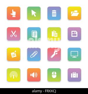 [EPS10] gradient colored flat computer and technology icon set on rounded rectangle for web, UI, infographic and mobile apps Stock Vector