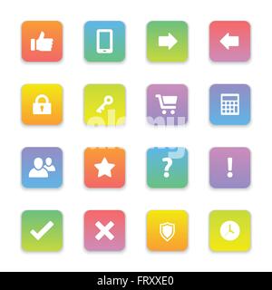 [EPS10] gradient colored flat computer and miscellaneous icon set on rounded rectangle for web, UI, infographic and mobile apps Stock Vector