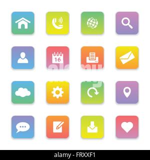 [EPS10] gradient colored flat web and technology icon set on rounded rectangle for web, UI, infographic and mobile apps Stock Vector
