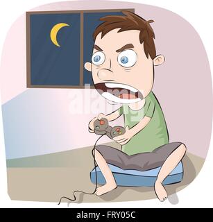 cartoon boy playing games on joystick Stock Vector