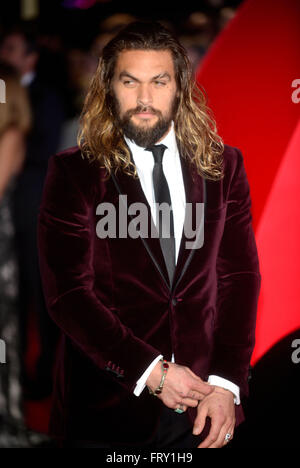 Jason Momoa at the European Premiere of Batman v Superman: Dawn Of Justice, at the Odeon, Leicester Square, London on March 22nd Stock Photo