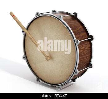 Wooden drum with stick isolated on white background Stock Photo