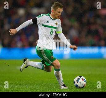 Cardiff City Stadium, Cardiff, Wales. 24th Mar, 2016. Vauxhall International Friendly, Wales versus Northern Ireland. Northern Irelands Steven Davis (Captain) in action during the match Credit:  Action Plus Sports/Alamy Live News Stock Photo