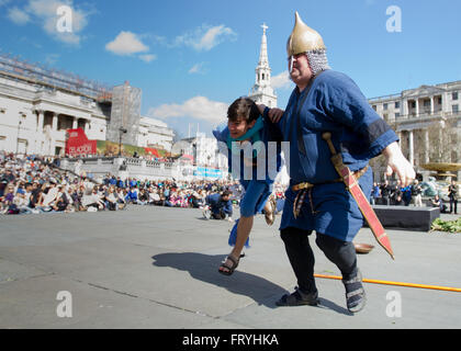 Trafalgar Square, London, UK. 25th March, 2016. On Easter's Good Friday the Wintershall cast performed  the 'Passion' and the resurrection of Jesus Christ using Trafalgar Square as a stage.  copyright Carol Moir/Alamy Live News Stock Photo