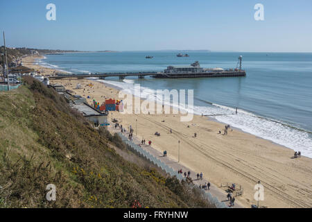 Bournemouth pier and beaches from West Cliff, Poole Bay, UK Stock Photo