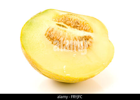 Slice of Cantaloupe melon isolated on white Stock Photo