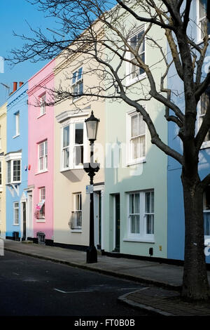 Row of pastel painted Georgian terraced houses in Larkhall Bath Spa ...