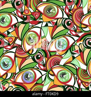 Vivid eyes vector seamless pattern. Style of Abstract art, Suprematism, Constructivism, suitable for prints, textiles and covers Stock Vector