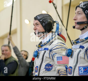 Expedition 47 backup crew member, NASA astronaut Shane Kimbrough listens to mission managers ahead of his Soyuz qualification exams with Russian cosmonauts Andre Borisenko, and Sergei Ryzhikov of Roscosmos, Wednesday, Feb. 24, 2016, at the Gagarin Cosmonaut Training Center (GCTC) in Star City, Russia. Stock Photo