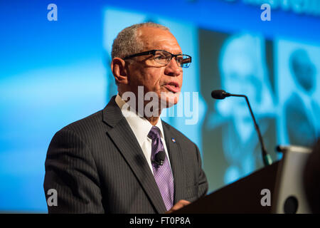 NASA Administrator Charles Bolden speaks at NASA's Black History Month program on Wednesday, February 24, 2016 at NASA Headquarters in Washington, DC. During the program, Dr. George Carruthers and Dr. Katherine Johnson were honored for their contributions to NASA. Stock Photo