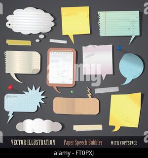 vector illustration set of textured paper speech bubbles Stock Vector