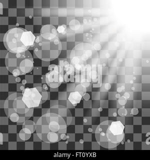 Transparent Sun Light on Checkered Background. Stock Photo