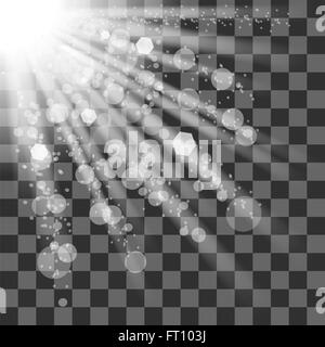 Transparent Sun Light on Checkered Background. Stock Photo