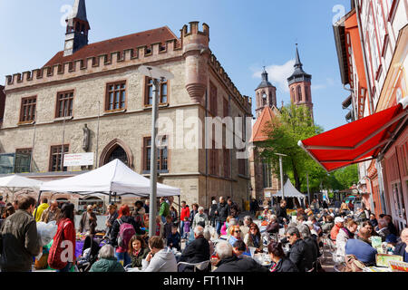 Market and old Town Hall, St. John's Church, Goettingen, Lower Saxony, Germany Stock Photo