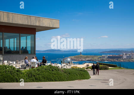 People at a restaurant on Monte de San Pedro St. Peter's Mount, Corunna La Coruna, Galicia, Spain Stock Photo