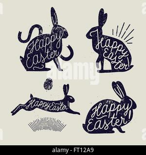 easter rabbit handwriting rubber stamp set. animal holliday lettering. Stock Vector