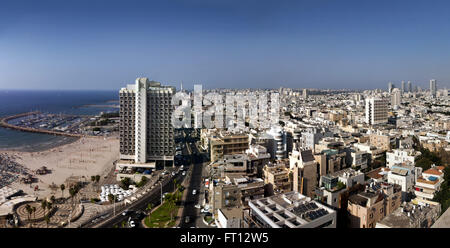 Panorama of Gordon Beach and The Renaissance hotel, Tel-Aviv, Israel, Asia Stock Photo