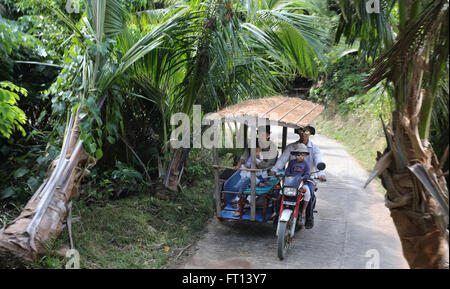 Family in a tricycle with straw roof, Sabtang Island, Batanes, Philippines, Asia Stock Photo