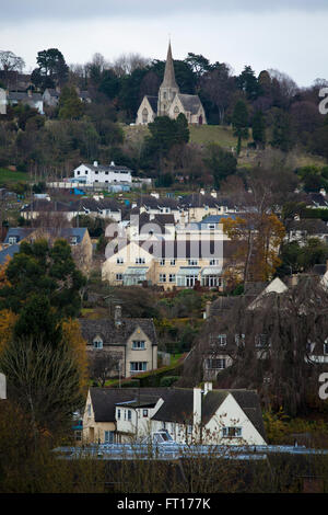 Stroud town in Gloucestershire. PICTURED HERE a view acrtoss the valley to Stroud with some old and modern buidlings. Stock Photo