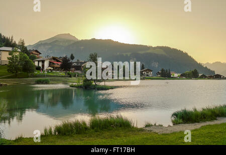 Countryside landscape in the French Alps Mountains.Sunset over the ...