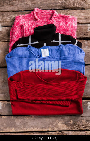 Woman's pullovers of different color. Stock Photo