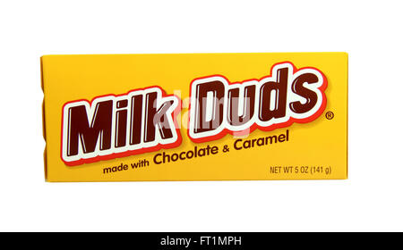 SPENCER , WISCONSIN-February 14, 2014 :box of Milk Duds candy,Manufactured by Hershey's. Hershey's was founded in  1894 and is t Stock Photo