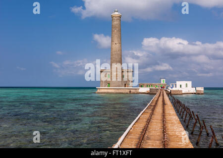 Rails leading to Sanganeb lighthouse, a travel destination in the Red Sea, Sudan. December Stock Photo