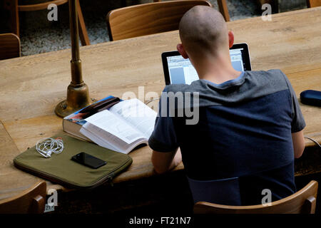 Overhead view of a student studying Stock Photo