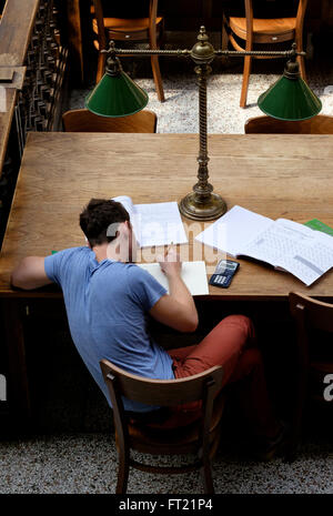 Overhead view of a student studying Stock Photo