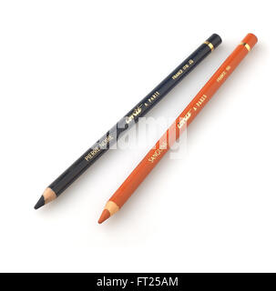 2 conte pencils black brown Stock Photo