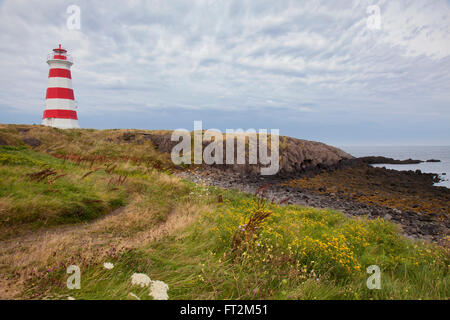 Historical Western Light is the 3rd oldest lighthouse in Nova Scotia and still operational today through a fully automated syste Stock Photo