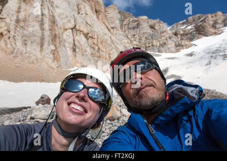 Joyful Alpine Climbers Self Portrait Stock Photo