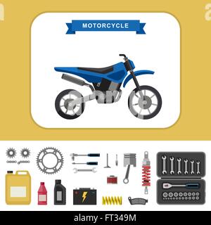 Motorcycle with parts in flat style. Stock Vector
