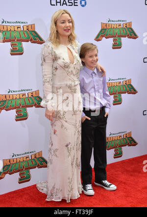 LOS ANGELES, CA - JANUARY 16, 2016: Actress Kate Hudson & son Ryder Robinson at the world premiere of Kung Fu Panda 3 at the TCL Chinese Theatre, Hollywood. Stock Photo