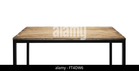 Table made of black metal legs and wooden planks Stock Photo
