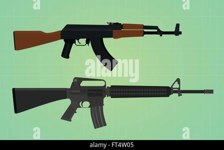 ak-47 vs m16 comparation with green backround Stock Vector