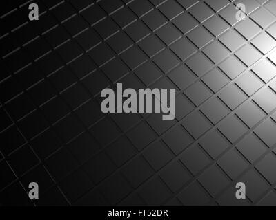 Abstract black digital background with square technological relief pattern and spot light illumination, 3d illustration Stock Photo