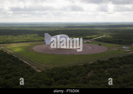 : Rio Grande City, TX - The Tethered Aerostat Radar System (TARS) is low-level airborne ground surveillance system that uses aerostats (moored balloons) as radar platforms.  U.S. Customs and Border Protection, Air and Marine Operations use the TARS to provide persistent, long-range detection and monitoring (radar surveillance) capability for interdicting low-level air, maritime and surface smugglers and narcotics traffickers. Photographer: Donna Burton Stock Photo