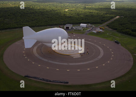 Rio Grande City, TX - The Tethered Aerostat Radar System (TARS) is low-level airborne ground surveillance system that uses aerostats (moored balloons) as radar platforms.  U.S. Customs and Border Protection, Air and Marine Operations use the TARS to provide persistent, long-range detection and monitoring (radar surveillance) capability for interdicting low-level air, maritime and surface smugglers and narcotics traffickers. Photographer: Donna Burton Stock Photo