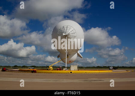 Rio Grande City, TX - The Tethered Aerostat Radar System (TARS) is low-level airborne ground surveillance system that uses aerostats (moored balloons) as radar platforms.  U.S. Customs and Border Protection, Air and Marine Operations use the TARS to provide persistent, long-range detection and monitoring (radar surveillance) capability for interdicting low-level air, maritime and surface smugglers and narcotics traffickers. Photographer: Donna Burton Stock Photo